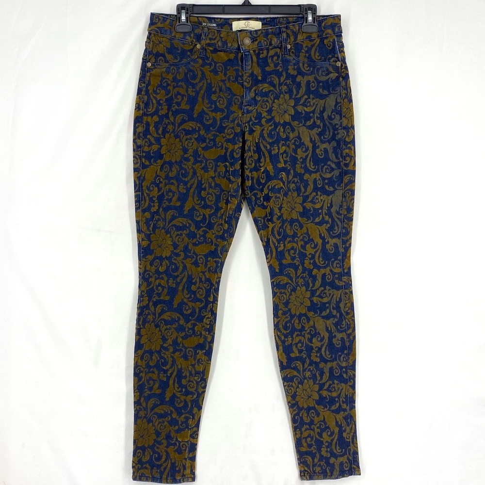CJ by Cookie Johnson Womens Size 29 Joy Jeggings Jeans Dark Blue Floral Flocking